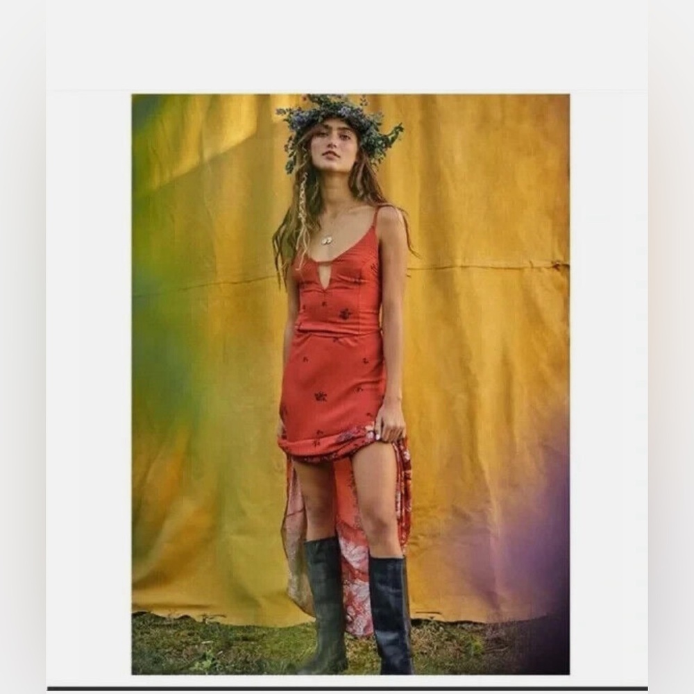 Free People Women's Get To You Floral Print Maxi Dress Red Size L
